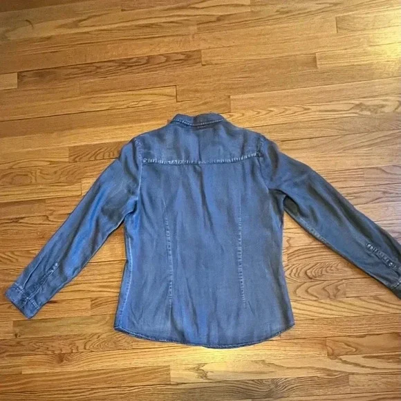 Love Stitch Dark Wash Blue Button Down Long Sleeve Denim Shirt | Size Large - Picture 3 of 12